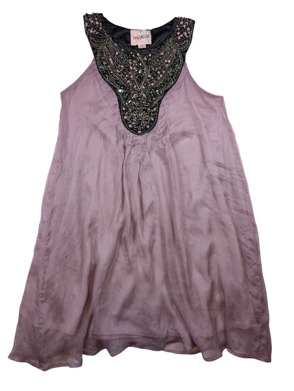 Anthropologie Epilogue Tunic Mini Dress Lavender Beaded Collar Petite Small